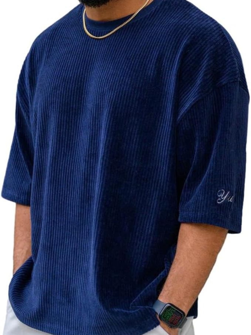 YoungLA Navy Corduroy Ribbed Short Sleeve Tee Size XL
